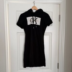 Y2K Calvin Klein Black Hoodie Dress with Logo